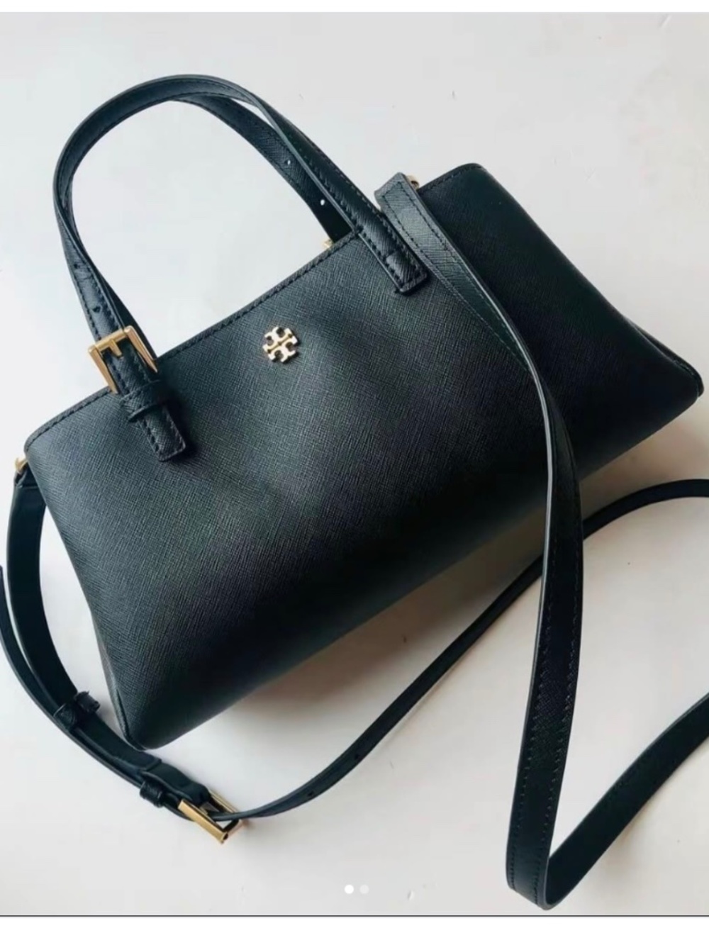 Tory Burch Emerson Mini Tote Black Saffiano Leather Bag 146394